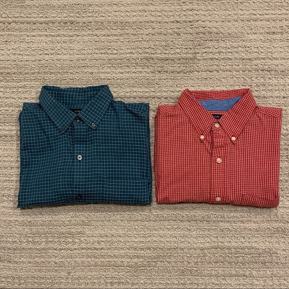 Bundle of 2 Button Down Collared Shirts Van Heusen Chaps Size Medium - Picture 2 of 11